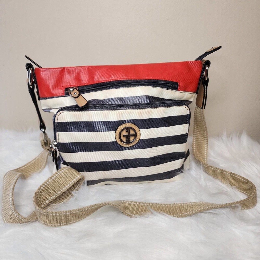 Giani Bernini Canvas Striped Hobo Shoulder Strap Handbag Crossbody